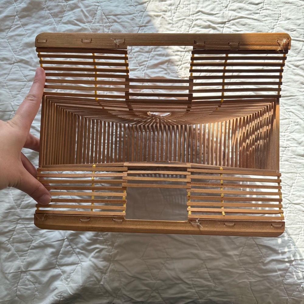 Vintage Boho Half Moon Bamboo Wood Woven Hippie Core Clutch Handbag - Picture 6 of 7